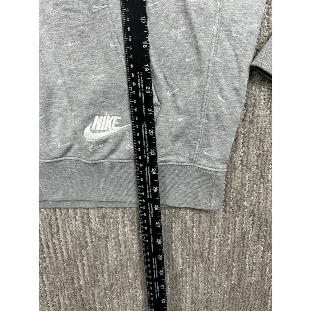 Nike Hoodie Mens Large Gray AOP Swoosh Drawstring Pullover Hooded Sweatshirt